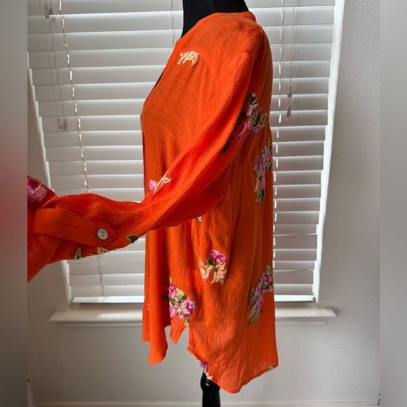 Anthropologie Fig & Flower Boho Peasant Blouse L Floral Embroidered Lightweight - Picture 9 of 12